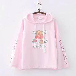 Juwas Strawberry Bear Drawstring Hoodie