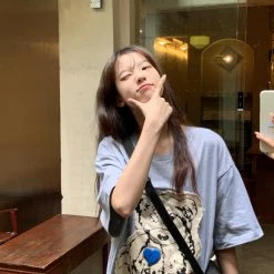 Juwas Vintage Bear Embroidery Loose Cotton T-shirt