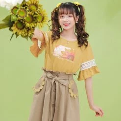 Juwas Sunflower Ruffled T-Shirt And Khaki Skirt NEW ARRIVAL 11 Juwas Sunflower Ruffled T-Shirt And Khaki Skirt NEW ARRIVAL