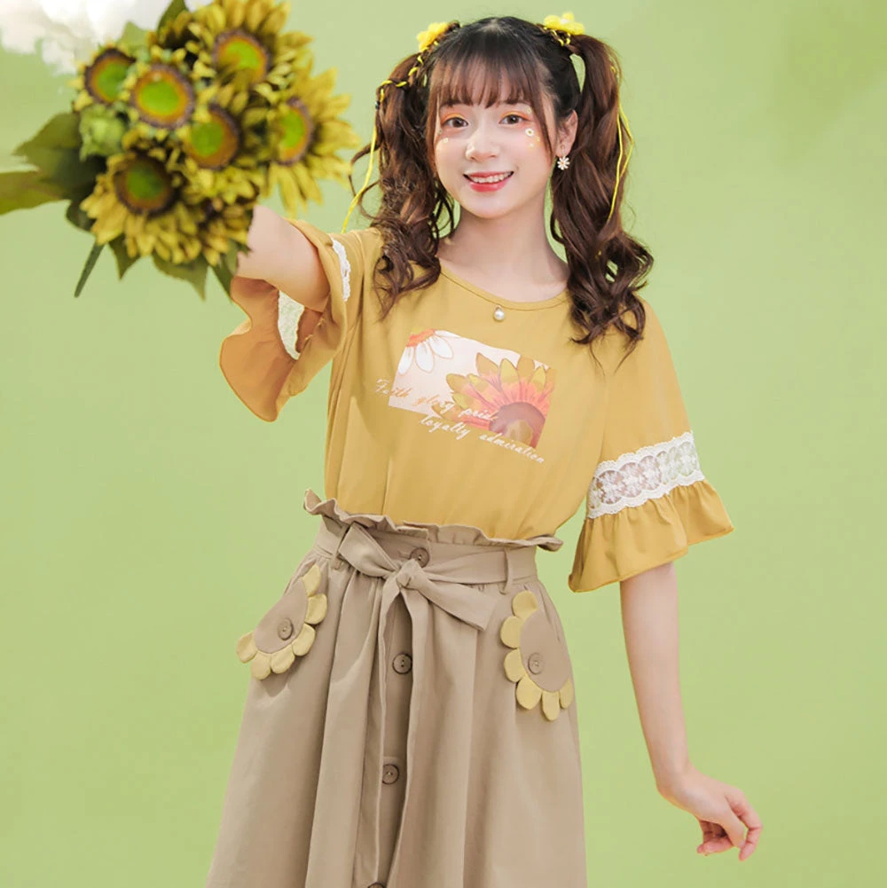 Juwas Sunflower Ruffled T-Shirt And Khaki Skirt NEW ARRIVAL 4 Juwas Sunflower Ruffled T-Shirt And Khaki Skirt NEW ARRIVAL