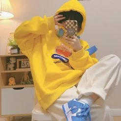 Juwas NEW ARRIVAL Cartoon Bear Yellow Pocket Loose Hoodie