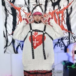 Juwas NEW ARRIVAL Love Cross Gothic Oversized Sweater