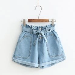Juwas CLOTHING Denim High Waist Belt Button Up Shorts