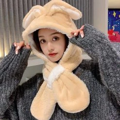 Juwas CLOTHING Cute Rabbit Ear Warm Hooded Scarf