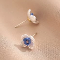 Juwas NEW ARRIVAL Blue Flower 925 Sterling Silver Stud Earrings