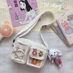 Juwas HOME&LIFESTYLE Bear Print Canvas Crossbody Bag