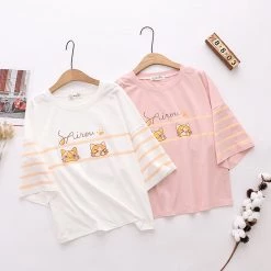 Juwas Cat Print Oversize Loose T-Shirt CLOTHING