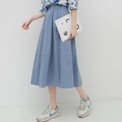 Juwas NEW ARRIVAL Pure Color Casual Cotton A-line Skirt