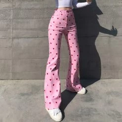 Juwas NEW ARRIVAL Pink Love Heart High Waist Pants