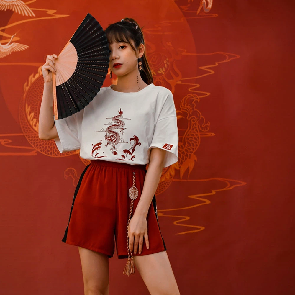 Juwas Dragon Embroidery High Waist Shorts 4 Juwas Dragon Embroidery High Waist Shorts