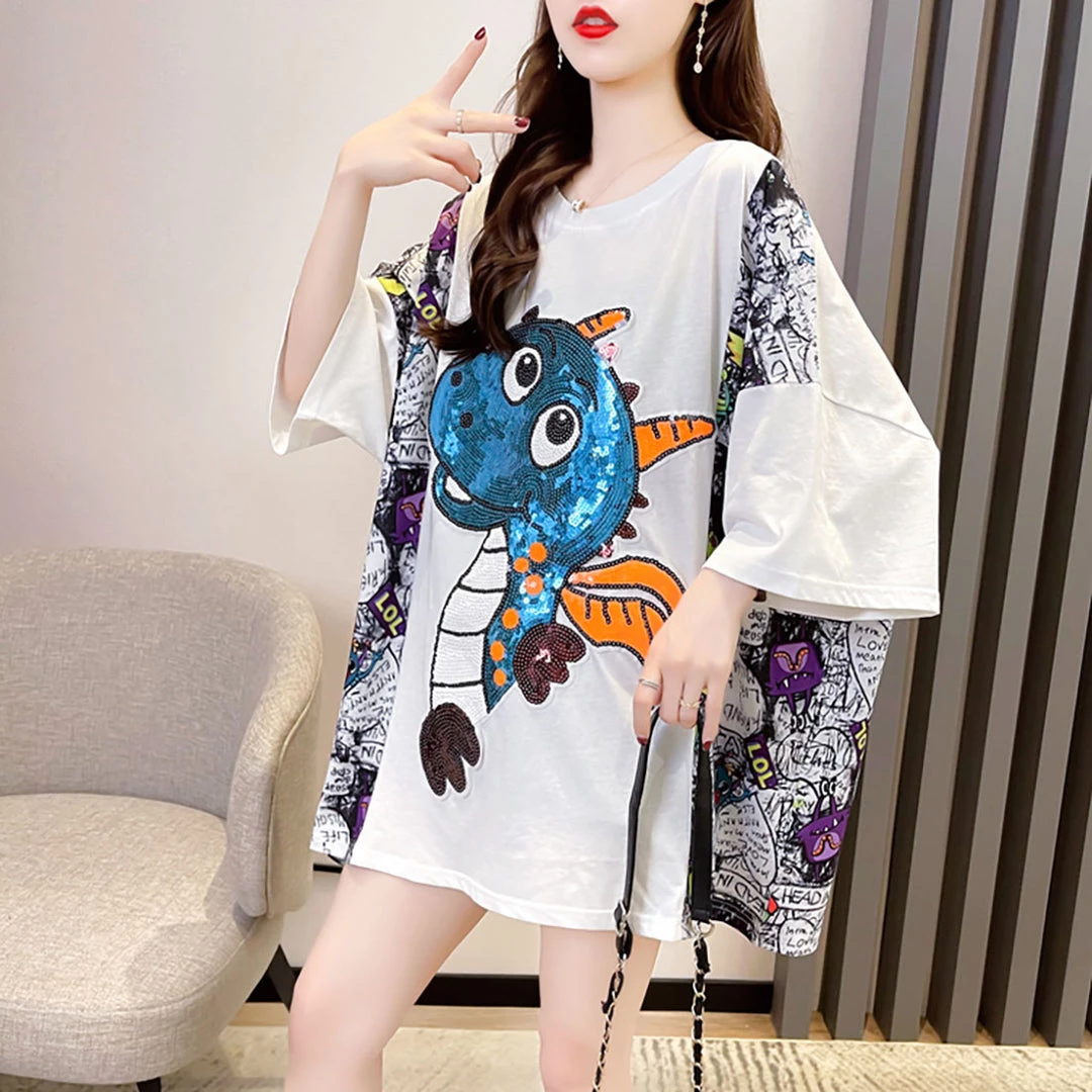 Juwas NEW ARRIVAL Cartoon Dinosaur Loose T-shirt 5 Juwas NEW ARRIVAL Cartoon Dinosaur Loose T-shirt