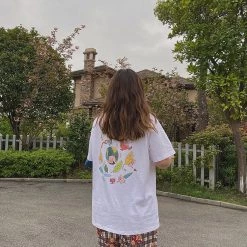 Juwas Cartoon Print Loose Cotton T-shirt