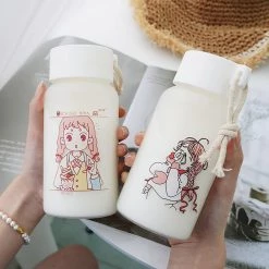 Juwas NEW ARRIVAL Cartoon Girl Glass Water Bottle