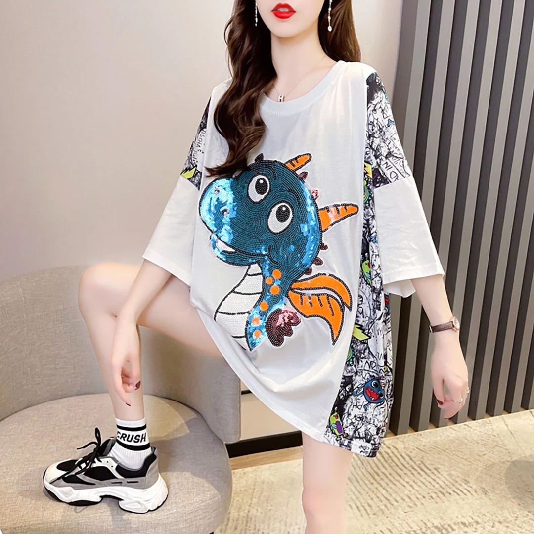 Juwas NEW ARRIVAL Cartoon Dinosaur Loose T-shirt 8 Juwas NEW ARRIVAL Cartoon Dinosaur Loose T-shirt