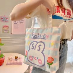 Juwas Blush Rabbit Rose Plaid Tote Hand Bag