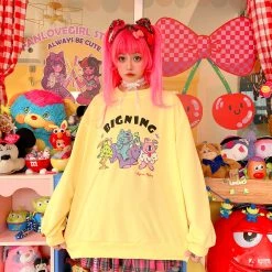 Juwas CLOTHING Japanese Harajuku Cartoon Print Loose Hoodie