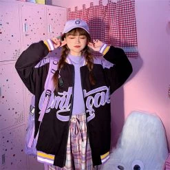 Juwas CLOTHING Letter Print Pocket Baseball Jacket