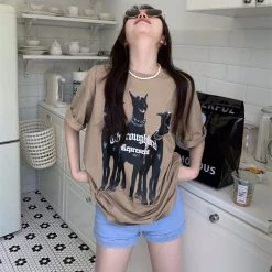 Juwas Vintage Dogs Print Loose T-shirt