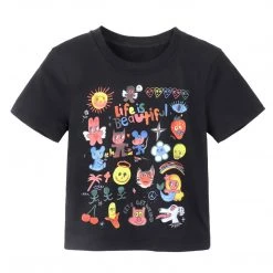 Juwas NEW ARRIVAL Life Is Beautiful Letter Cartoon Print Short T-shirt