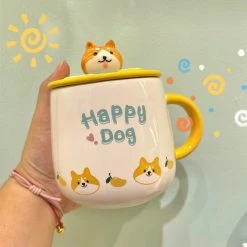 Juwas Cute Corgi Dog Ceramic Mug With Lid NEW ARRIVAL