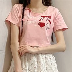 Juwas NEW ARRIVAL Sweet Cherry Print Cotton Short T-shirt