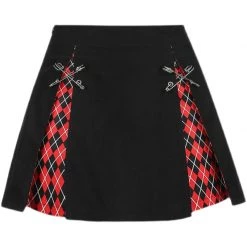 Juwas NEW ARRIVAL Gothic Red Diamond Checkered Chain Mini Skirt