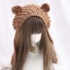 Juwas Brown Bear Ears Knitted Hat