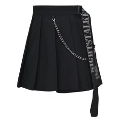 -Juwas NEW ARRIVAL Black Grunge Chained Pleated Skirt