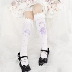 Juwas CLOTHING Kawaii Dreamy Lolita Cat Print Knee Socks