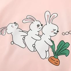 Juwas Cute Cartoon Rabbit Carrot Print Lace Up Hoodie CLOTHING