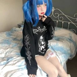 Juwas Gothic Harajuku Print Black Sweater NEW ARRIVAL