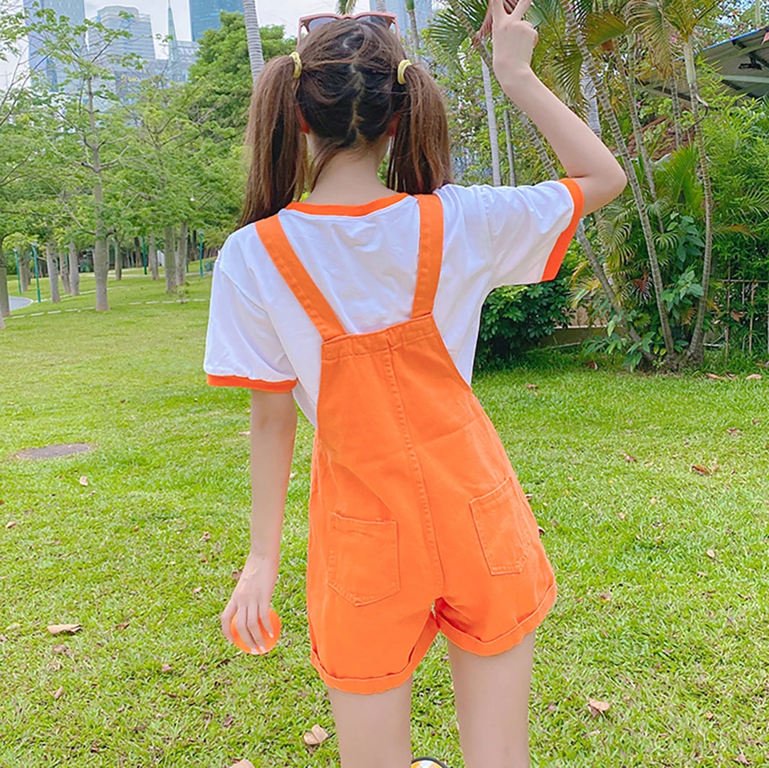 Juwas Flower Pocket Orange Denim Overalls CLOTHING 8 Juwas Flower Pocket Orange Denim Overalls CLOTHING