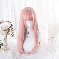 Juwas Candy Pink Long Straight Bangs Cosplay Wig