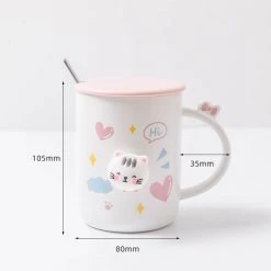 Juwas Kawaii Sweet Kitten Pink Mug With Lid