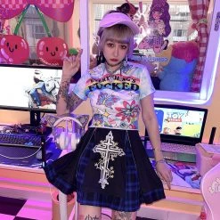 Juwas Harajuku Cross Embroidery Skirt