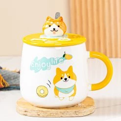 Juwas Cute Corgi Dog Ceramic Mug With Lid NEW ARRIVAL