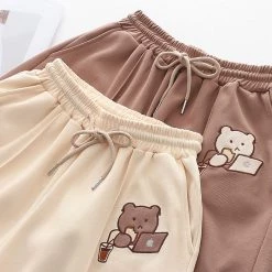 Juwas Cartoon Bear Embroidery Pocket Shorts CLOTHING