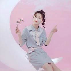 Juwas Kawaii Explorer Two-Toned Collar Midi Dress