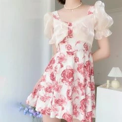 Juwas NEW ARRIVAL Rosy French Sleeve Swimsuit Dress
