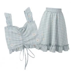 Juwas NEW ARRIVAL Summer Daisy Plaid Top And Skirt Set