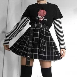 Juwas CLOTHING Gothic High Waist Black Plaid Skirt