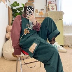 Juwas NEW ARRIVAL Grizzly Bear Velvet Overalls Pants