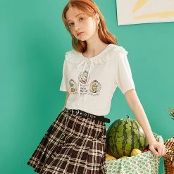 Juwas NEW ARRIVAL Animal Prints Doll Collar T-shirt