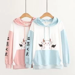 Juwas Japanese Devil Monster Pocket Drawstring Hoodie