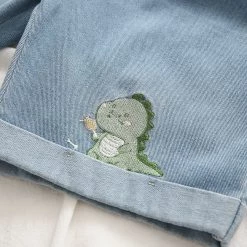 Juwas Japanese Letters Dinosaur Embroidery Shorts CLOTHING