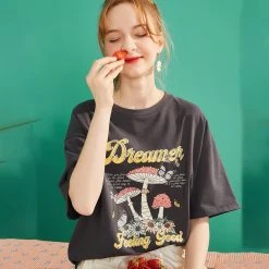 Juwas Vintage Mushroom Florals Print T-shirt