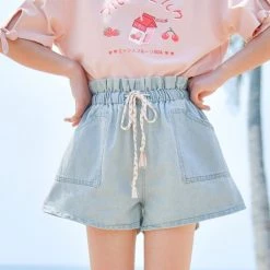 Juwas NEW ARRIVAL Kawaii Faded Denim Jogger Shorts