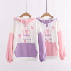 Juwas Rabbit Carrot Print Pocket Hoodie