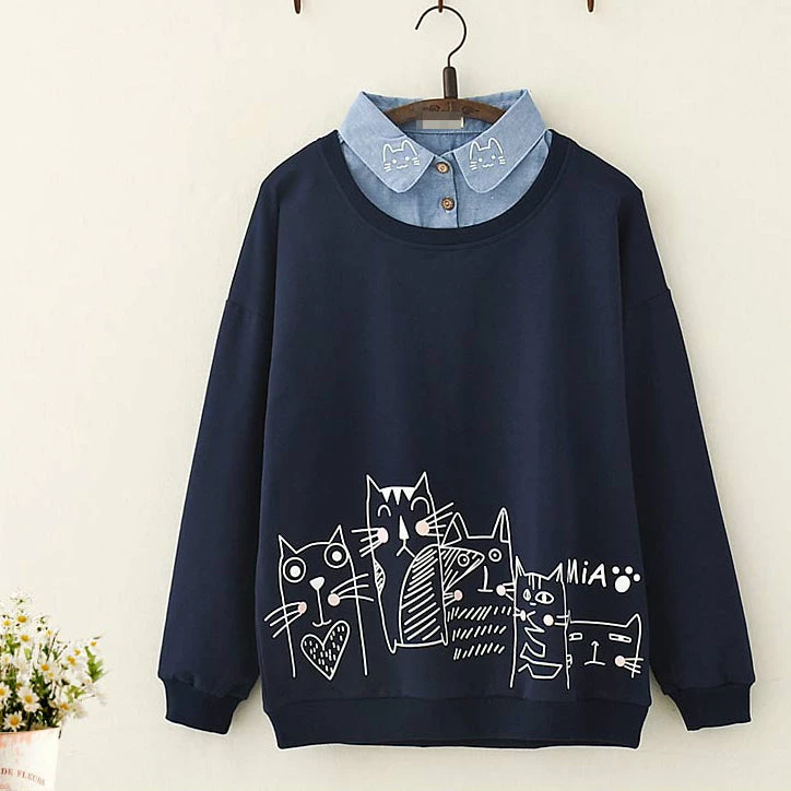 Juwas.com Online Store Cat Print Fake Two-Piece Hoodie NEW ARRIVAL 5 Juwas.com Online Store Cat Print Fake Two-Piece Hoodie NEW ARRIVAL