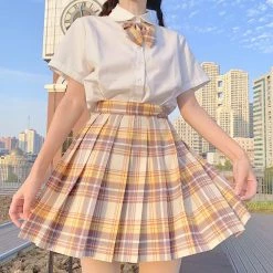 Juwas Japanese School Girl Yellow Plaid Mini Skirt